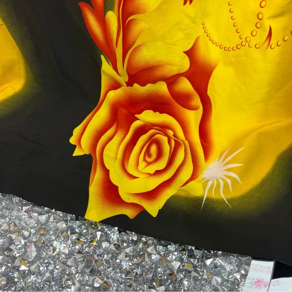 Dress floral swirls roses flowers Black and Yellow Floral Sleeveless unique - Picture 3 of 11